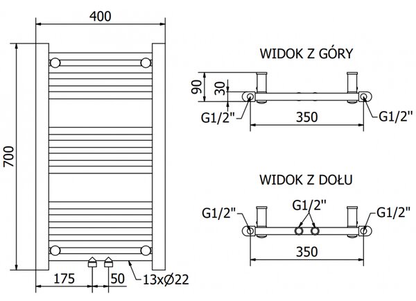 Mexen Mars, element electric de încălzire 700x400 mm + tijă de încălzire 300 W, crom, W110-0700-400-2300-01