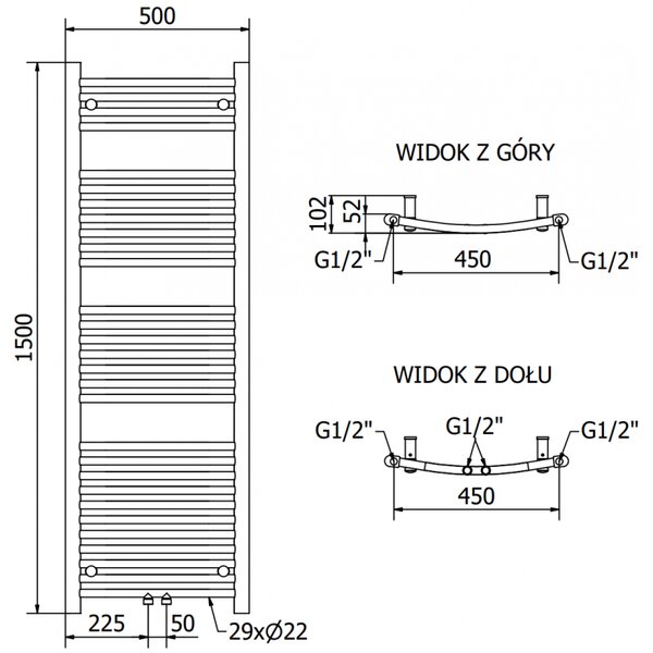 Mexen Ares, element electric de încălzire 1500x500 mm + tijă de încălzire 600 W, alb, W102-1500-500-2600-20