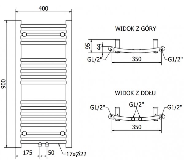 Mexen Ares, element electric de încălzire 900 x 400 mm, 300 W, crom, W102-0900-400-2300-01