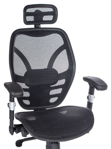 Scaun de birou pivotant, inaltime 44-54 cm, cotiere si tetiera reglabile, negru