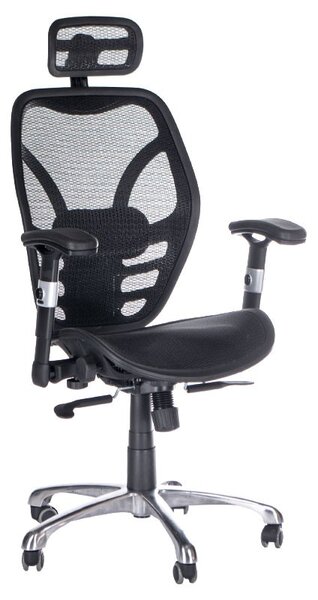 Scaun de birou pivotant, inaltime 44-54 cm, cotiere si tetiera reglabile, negru