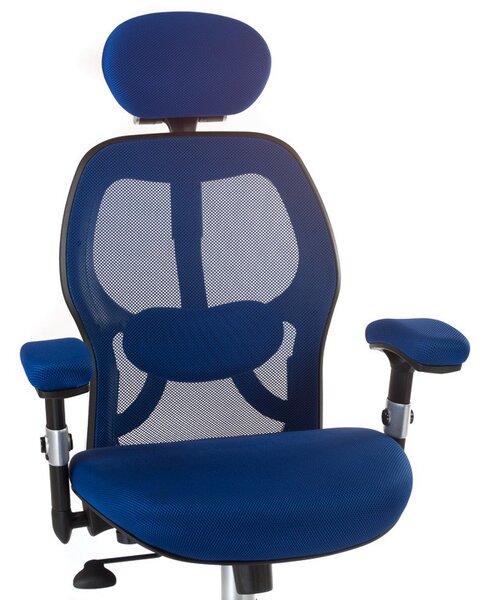 Scaun de birou, inaltime reglabila 46-56 cm, cotiere si tetiera reglabile, mesh albastru