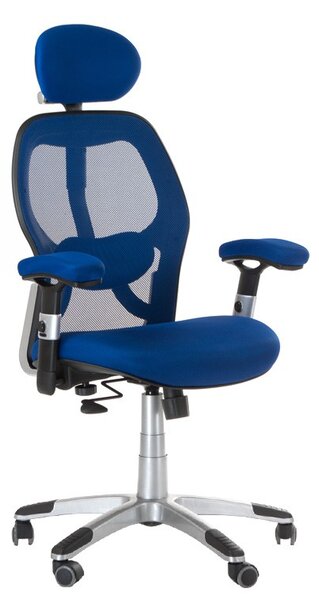 Scaun de birou, inaltime reglabila 46-56 cm, cotiere si tetiera reglabile, mesh albastru