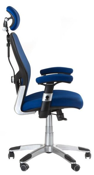 Scaun de birou, inaltime reglabila 46-56 cm, cotiere si tetiera reglabile, mesh albastru