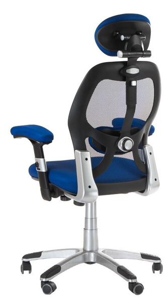 Scaun de birou, inaltime reglabila 46-56 cm, cotiere si tetiera reglabile, mesh albastru