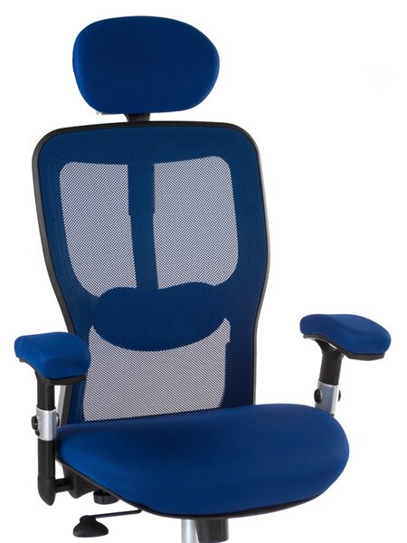 Scaun de birou, inaltime reglabila, pivotant, tetiera, latime 52 cm, albastru