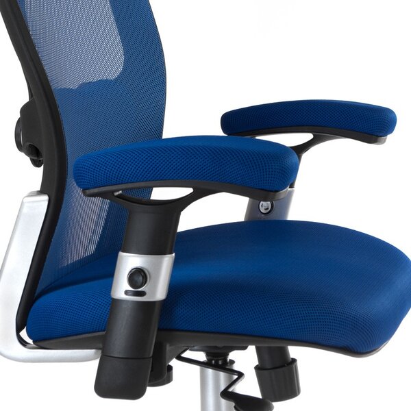 Scaun de birou, inaltime reglabila, pivotant, tetiera, latime 52 cm, albastru