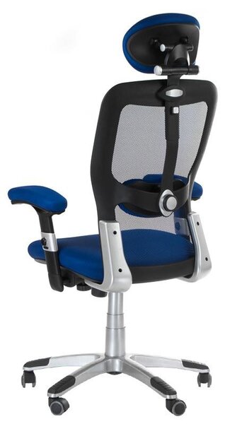 Scaun de birou, inaltime reglabila, pivotant, tetiera, latime 52 cm, albastru