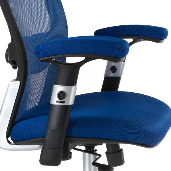 Scaun de birou, inaltime reglabila, pivotant, tetiera, latime 52 cm, albastru