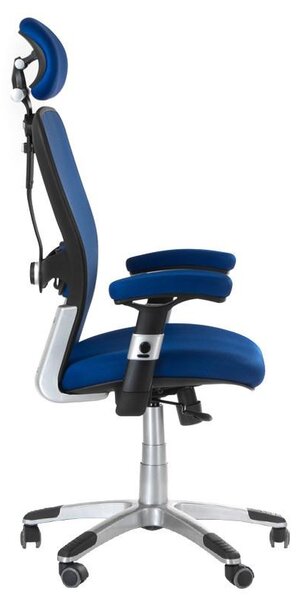 Scaun de birou, inaltime reglabila, pivotant, tetiera, latime 52 cm, albastru