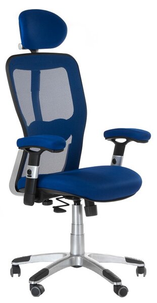 Scaun de birou, inaltime reglabila, pivotant, tetiera, latime 52 cm, albastru