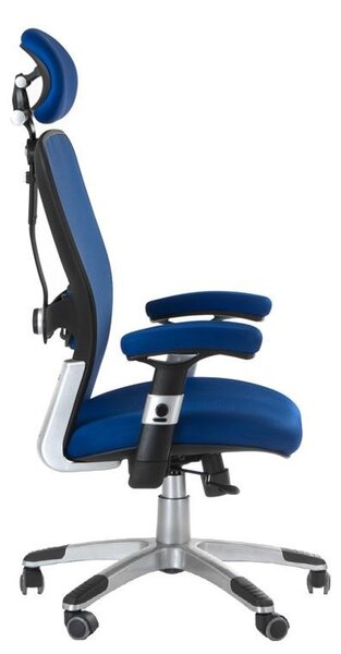 Scaun de birou, inaltime reglabila, pivotant, tetiera, latime 52 cm, albastru