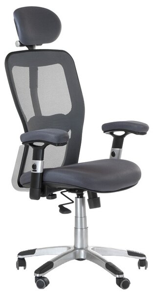 Scaun ergonomic cu spatar inalt, tetiera confortabila, cotiere din spuma moale, reglabil, gri