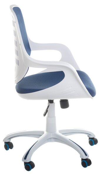 Scaun ergonomic de birou sau conferinta, inaltime reglabila, roti mobile, alb si albastru