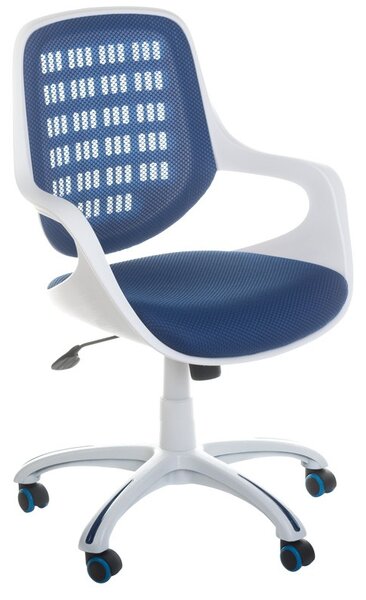 Scaun ergonomic de birou sau conferinta, inaltime reglabila, roti mobile, alb si albastru