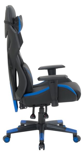 Scaun gaming, ergonomic, roti pivotante, inaltime maxima 56 cm, negru, albastru