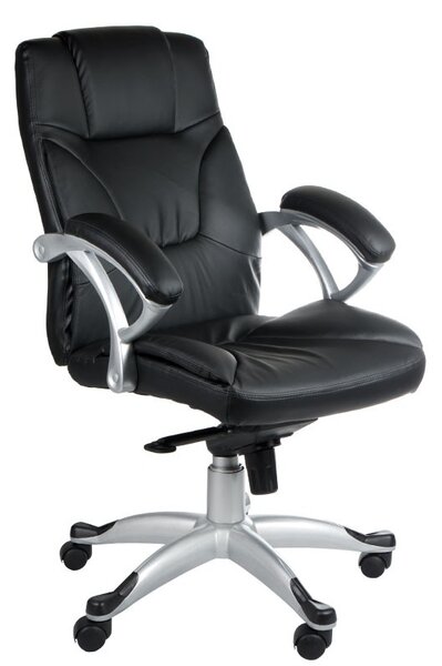 Scaun de birou, piele ecologica, spatar cu design ergonomic, rotire la 360 de grade, negru