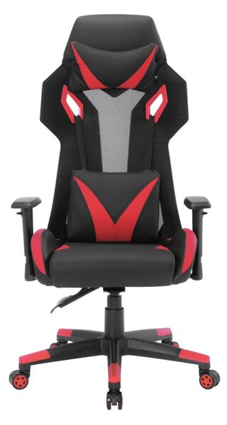 Scaun de gaming RACER, inaltime reglabila 46-56 cm, piele ecologica, negru rosu