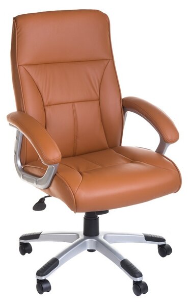 Scaun ergonomic maro, manere confortabile, spuma si piele ecologica, roti pivotante, roti pivotante