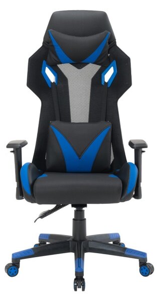 Scaun gaming, ergonomic, roti pivotante, inaltime maxima 56 cm, negru, albastru