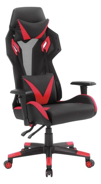 Scaun de gaming RACER, inaltime reglabila 46-56 cm, piele ecologica, negru rosu