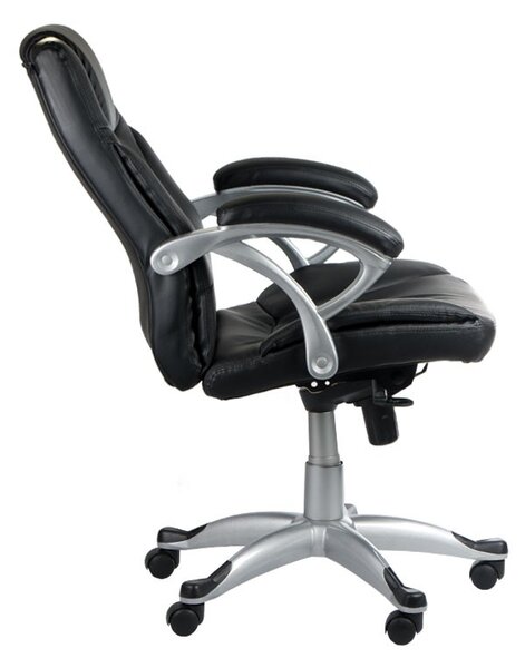 Scaun de birou, piele ecologica, spatar cu design ergonomic, rotire la 360 de grade, negru
