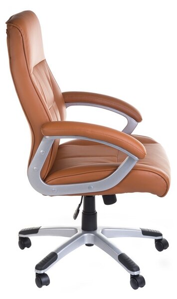 Scaun ergonomic maro, manere confortabile, spuma si piele ecologica, roti pivotante, roti pivotante