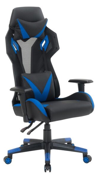 Scaun gaming, ergonomic, roti pivotante, inaltime maxima 56 cm, negru, albastru
