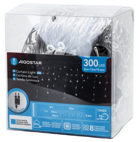 Aigostar -LED Ghirlandă decorativă cu LED pentru exterior 300xLED/6W/230V 15x0,6m IP44 alb rece