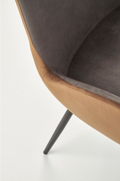 Scaun tapitat pentru living, catifea gri/maro, cadru metal, stil modern, 53x60x82x48 cm