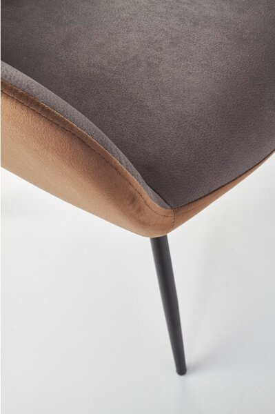 Scaun tapitat pentru living, catifea gri/maro, cadru metal, stil modern, 53x60x82x48 cm