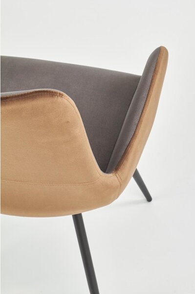 Scaun tapitat pentru living, catifea gri/maro, cadru metal, stil modern, 53x60x82x48 cm