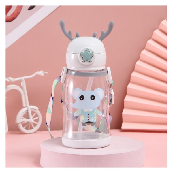 Sticla pentru copii din plastic cu pai ELEFANT 600 ml