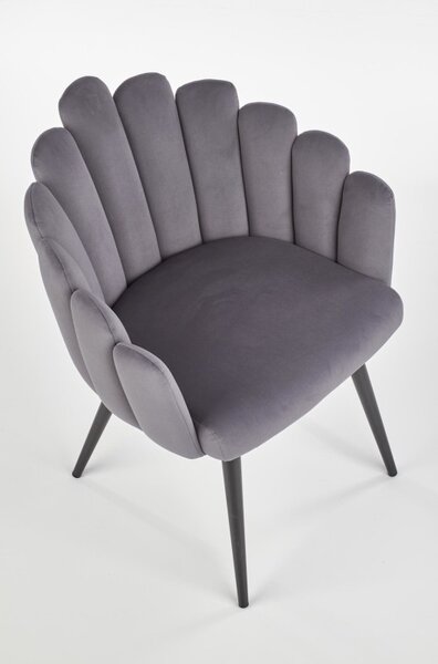 Scaun matlasat, spatar scoica, catifea gri si metal, 65x62x85x50 cm