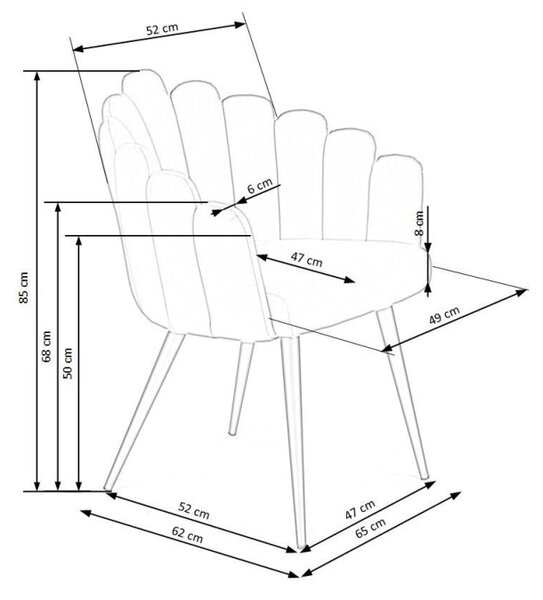 Scaun matlasat, spatar scoica, catifea gri si metal, 65x62x85x50 cm