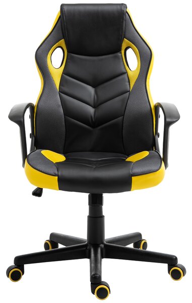 Vinsetto Scaun de Gaming Ergonomic Rotativ cu Roți din Piele Ecologică Negru și Galben Înălțime Ajustabilă | Aosom Romania