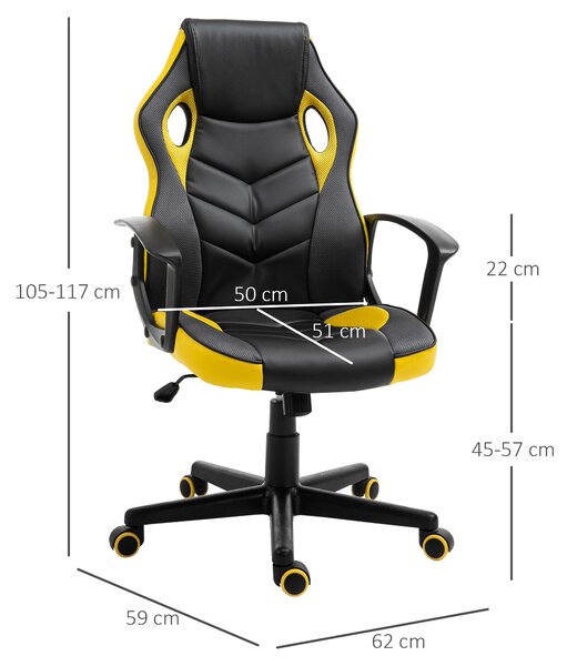 Vinsetto Scaun de Gaming Ergonomic Rotativ cu Roți din Piele Ecologică Negru și Galben Înălțime Ajustabilă | Aosom Romania