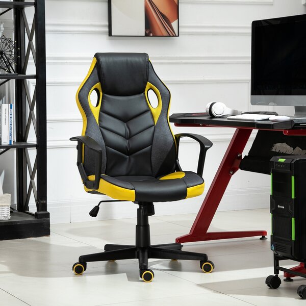 Vinsetto Scaun de Gaming Ergonomic Rotativ cu Roți din Piele Ecologică Negru și Galben Înălțime Ajustabilă | Aosom Romania