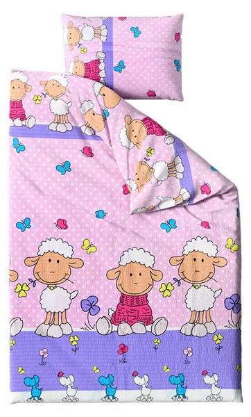 Lenjerie de pat creponata pentru patut OITE roz Dimensiune lenjerie de pat: 45 x 65 cm | 90 x 135 cm