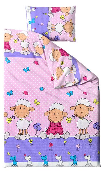 Lenjerie de pat creponata pentru patut OITE roz Dimensiune lenjerie de pat: 45 x 65 cm | 90 x 135 cm