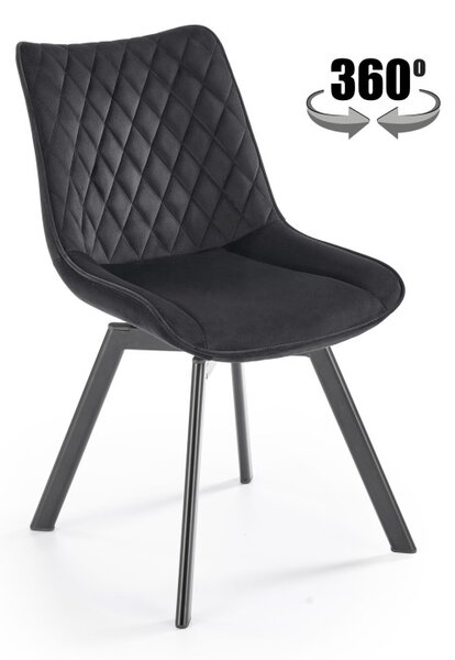 Scaun modern living Atlanta, rotativ la 360 grade, catifea neagra, otel, 45x63x80x42 cm