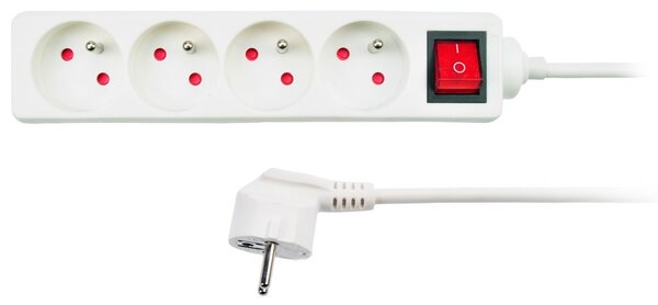 Cablu prelungitor 4Z - 3m, comutator, alb