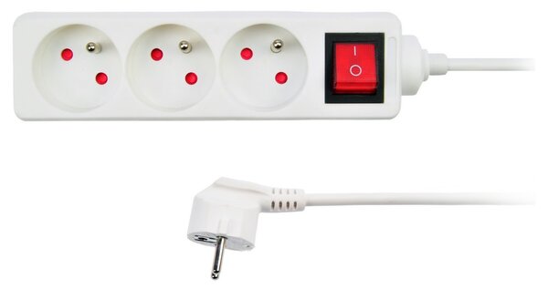 Cablu prelungitor 3Z - 1,5m, comutator, alb