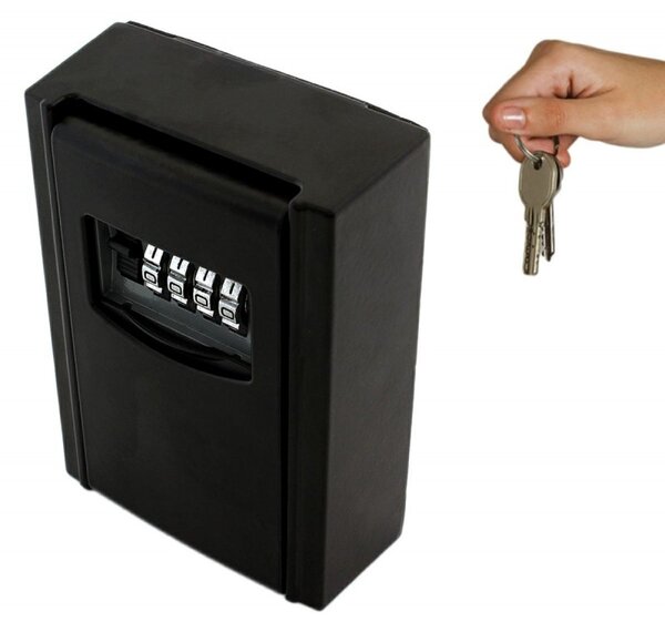 Seif pentru chei, prindere perete, 4 cifre, 550g, 12 x 8,7 x 4cm, negru