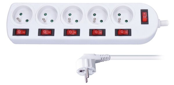 Cablu prelungitor 5Z - 2m, 6x comutator, alb