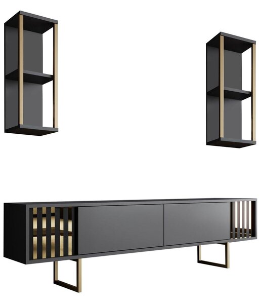 Comoda Tv Lux Gold Line Tv Stand Stylish, Alb - Nuc - Gri, 180x48x30 cm