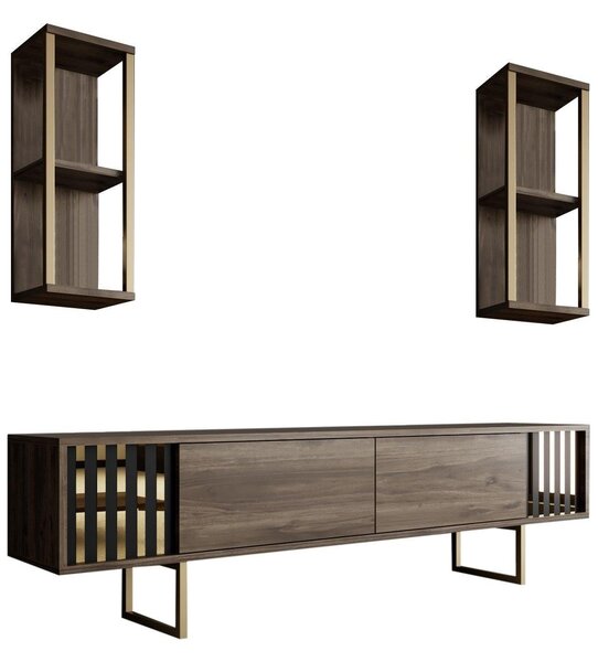 Comoda Tv Lux Gold Line Tv Stand Stylish, Alb - Nuc - Gri, 180x48x30 cm