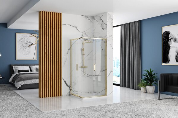 Rea Punto, cabină de duș cu ușă glisantă 80 (uşă) x 100 (uşă) x 190 cm, sticlă transparentă de 5 mm, profil auriu lucios, REA-K6442