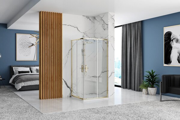Rea Punto, cabină de duș cu ușă glisantă 80 (uşă) x 100 (uşă) x 190 cm, sticlă transparentă de 5 mm, profil auriu lucios, REA-K6442