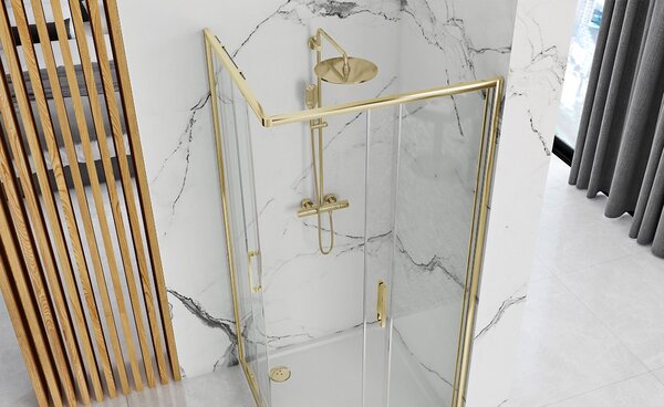 Rea Punto, cabină de duș cu ușă glisantă 80 (uşă) x 100 (uşă) x 190 cm, sticlă transparentă de 5 mm, profil auriu lucios, REA-K6442